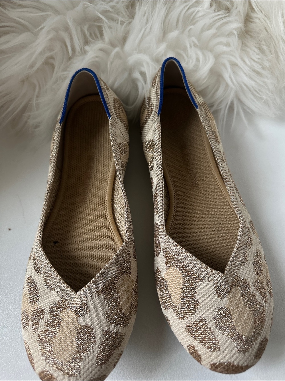 Rothy’s simmer Round Toe Leopard Flat Gold Shoes